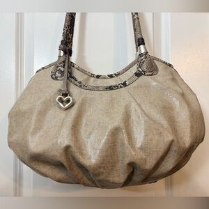 Brighton Waxed Canvas Python Trim Shoulder Hobo Bag w/ Heart Charm